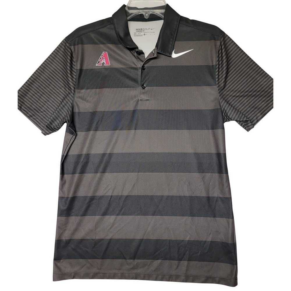 Nike Golf Polo Shirt Mens Medium Black Grey Striped Arizona Diamondbacks MLB